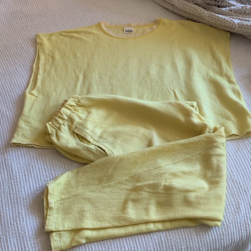 Babaa knitwear woven linen set yellow linen